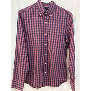 J.Crew Mens Slim Untucked Button-Down Shirt Gingham Checkered‎ Coral Navy